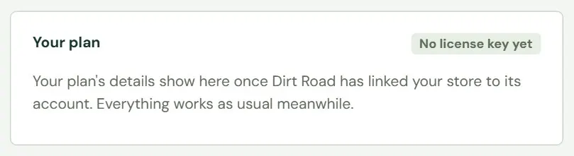Account before Dirt Road has linked the store to its records.