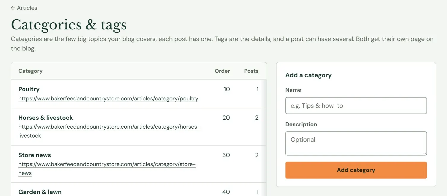 Categories and tags.