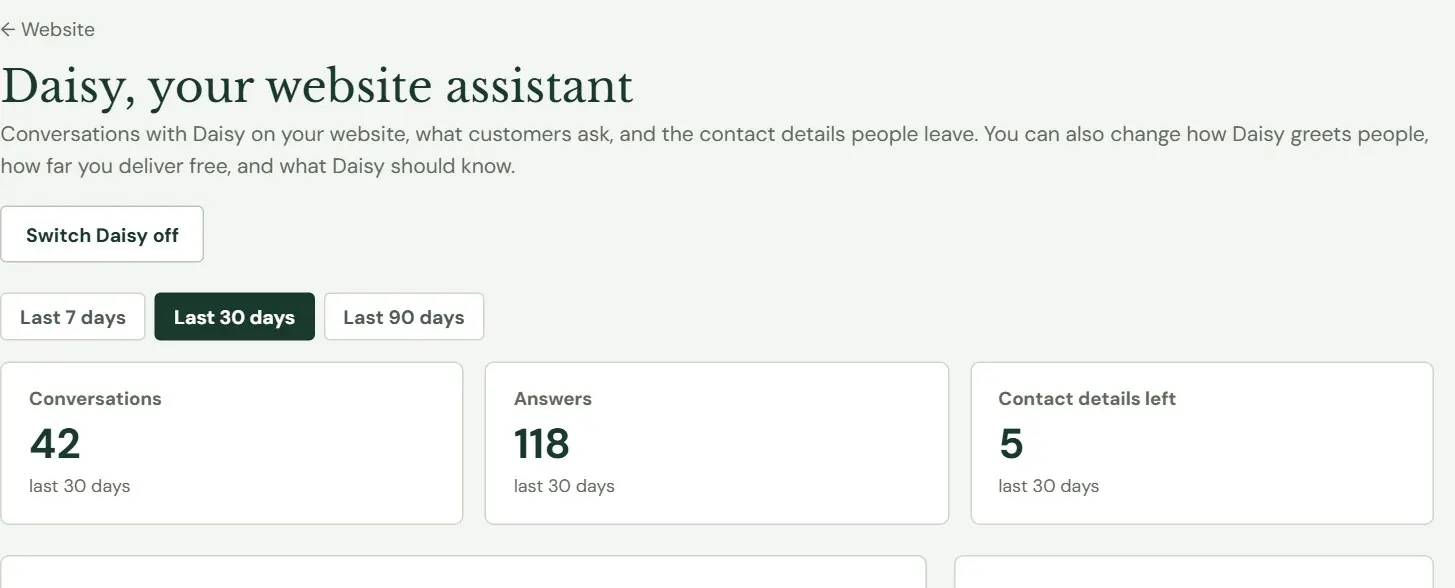 AI chatbot controls and recent activity in the Roadside demo store.