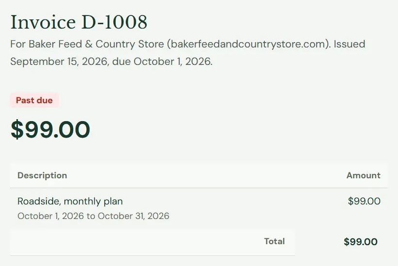 An unpaid invoice, as the email link opens it.