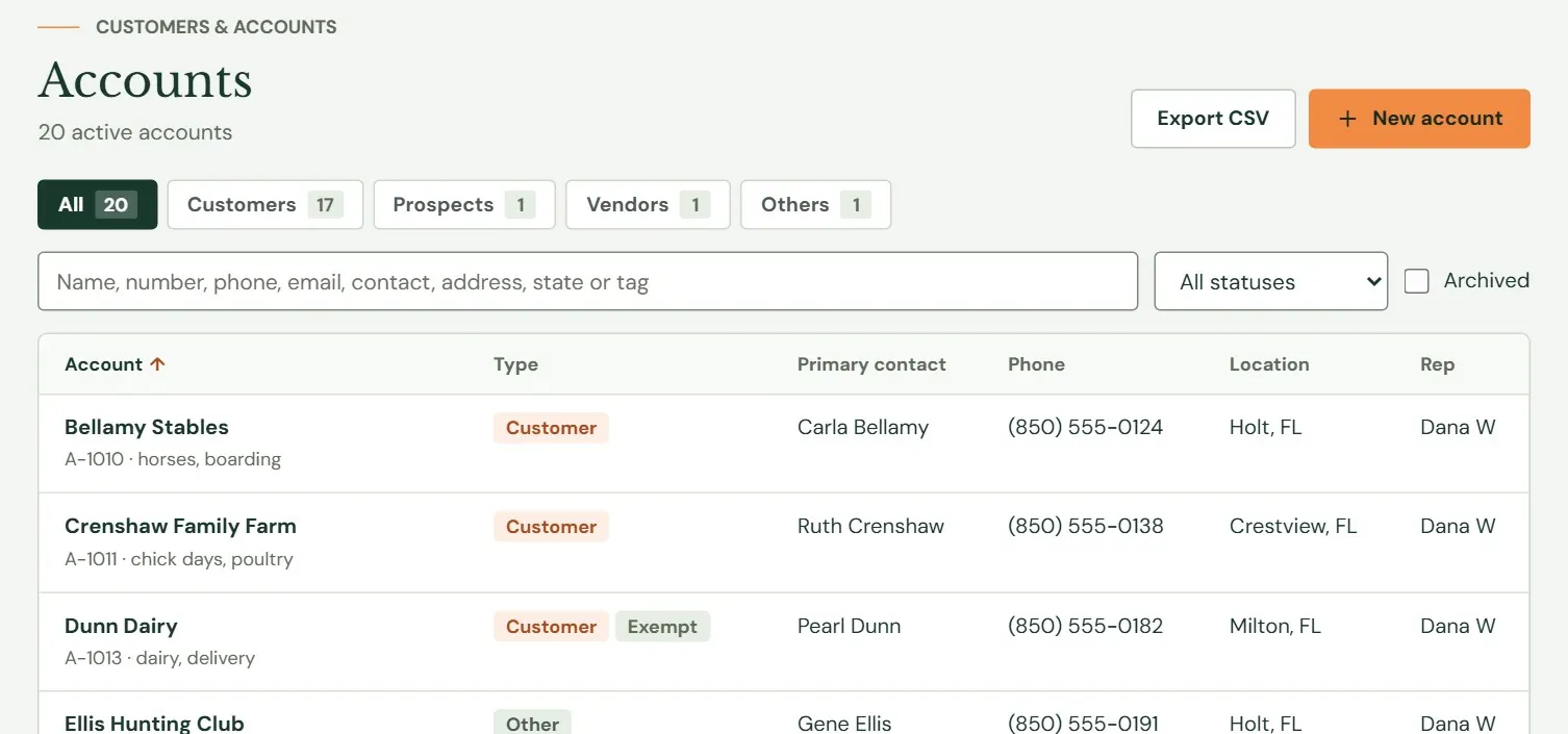 The Accounts list.