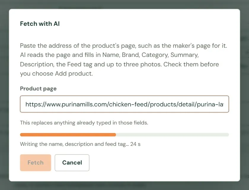 The Fetch with AI box while it is working.