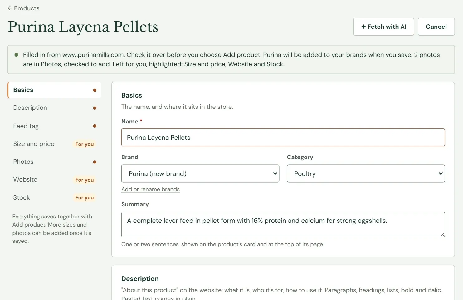 Product details drafted by Fetch with AI in the Roadside demo store.