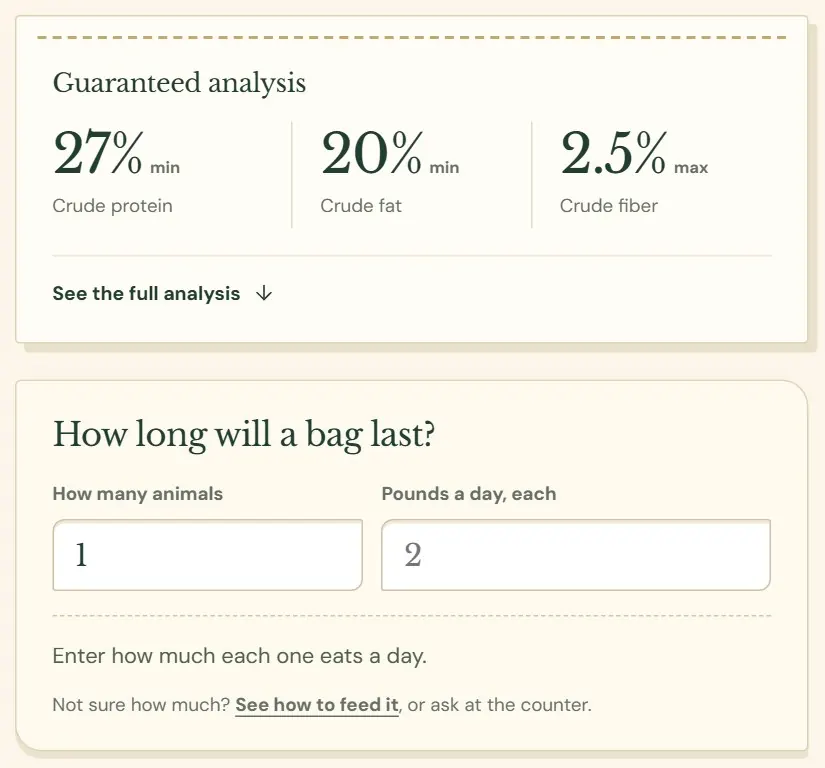 The tag card and the calculator on the website's page for ShowTime 27/20.