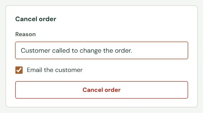 Cancelling an order.