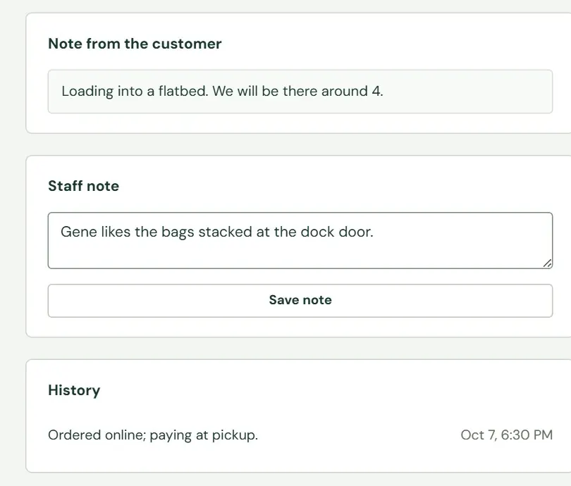 The customer's note, your staff note and the history.