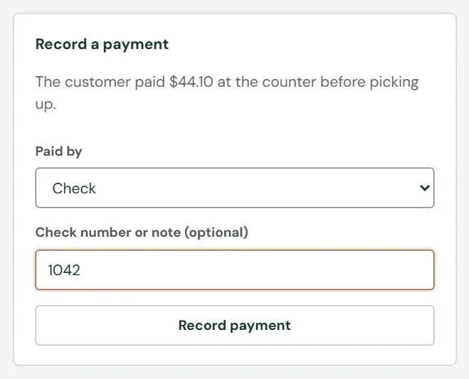 Recording a payment taken at the counter.