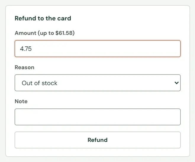 The Refund to the card box.