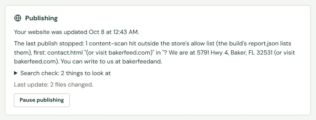 The tile after an update stopped. Someone put a web address in round brackets in an answer on the contact page.