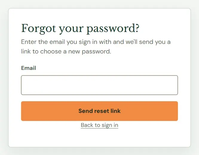 Asking for a reset link.