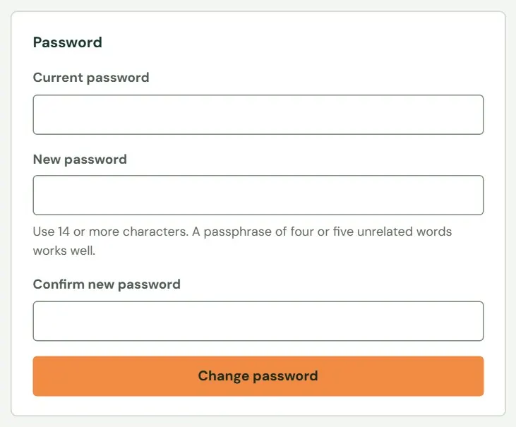 The Password card on My account.