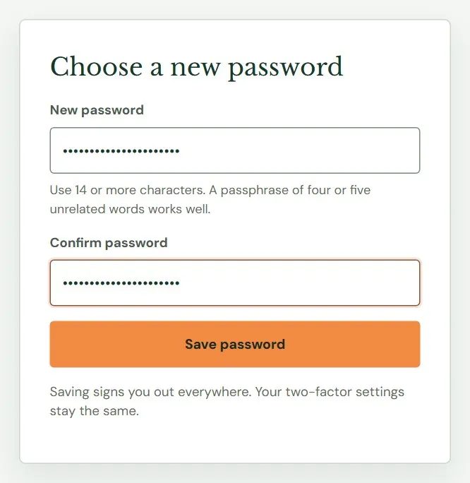 Choosing a new password.