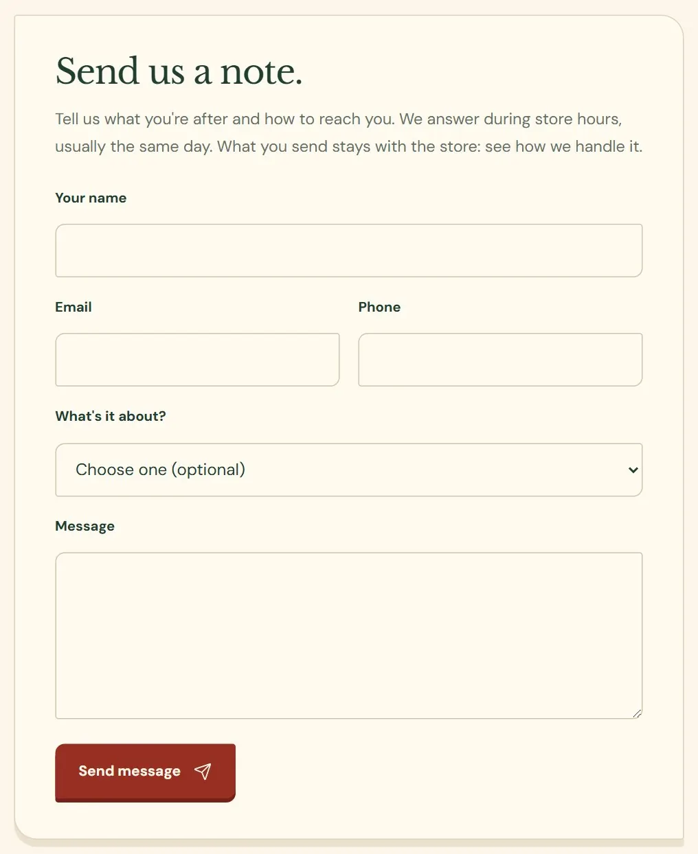 The form on the contact page of the website.