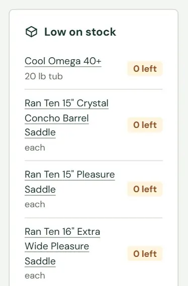The Low on stock tile on Website home.