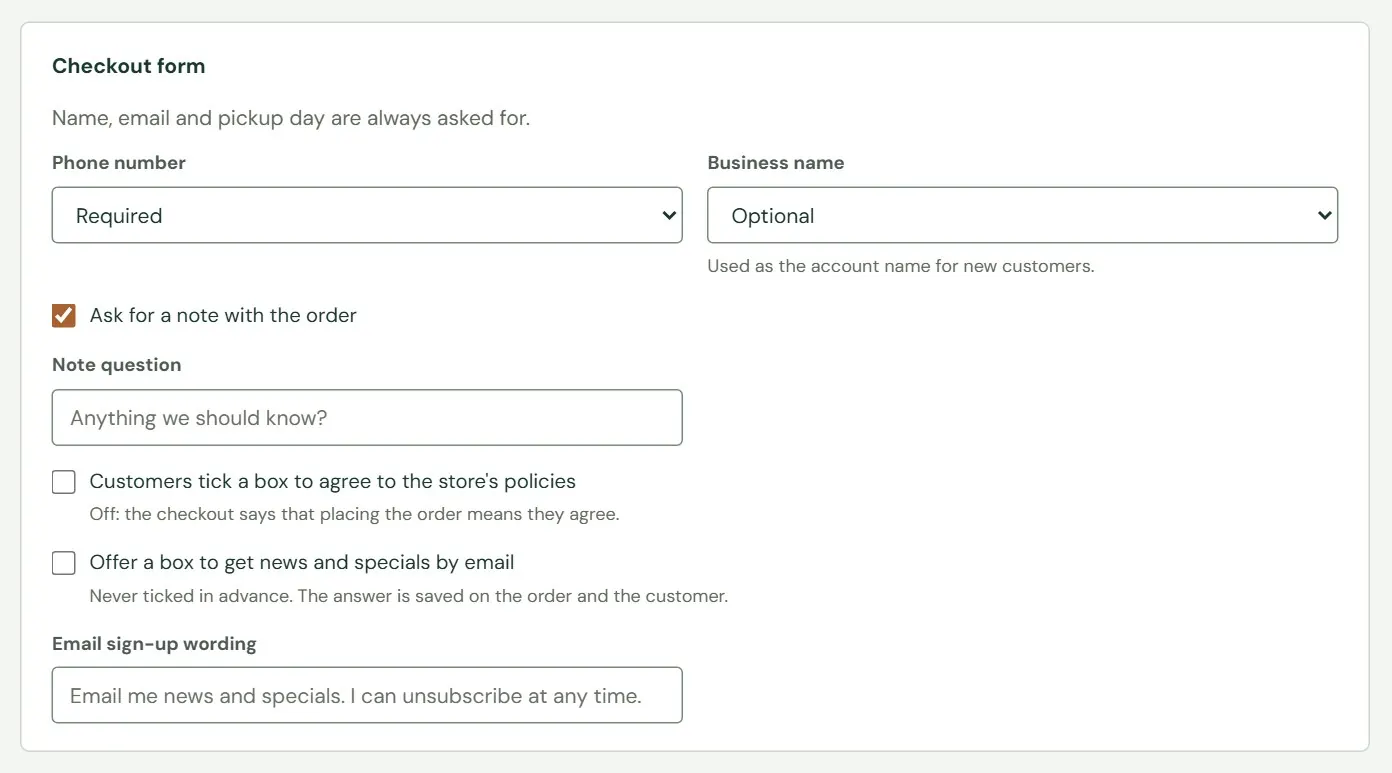The Checkout form card.