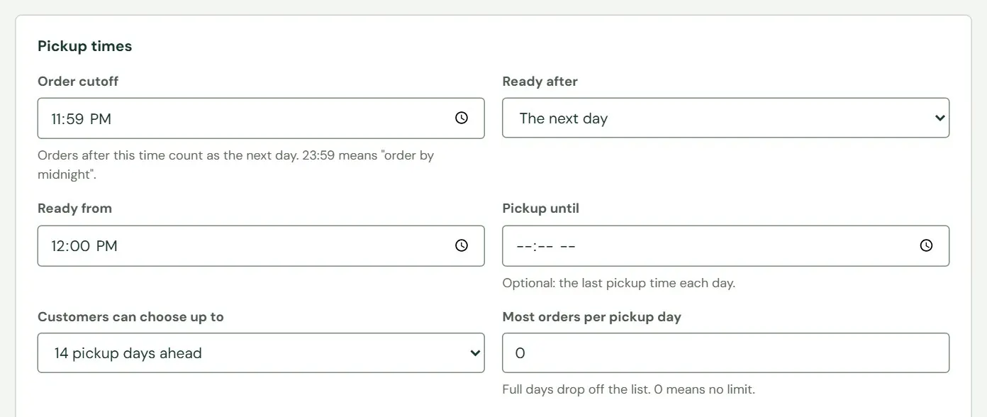 The Pickup tab: times.